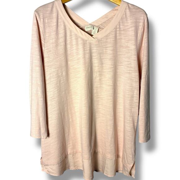 NWT Chico's Tunic Size 2 (Large) Veranda Blush Norma Notch Knit Woven 3/4 Sleeve - Picture 1 of 6